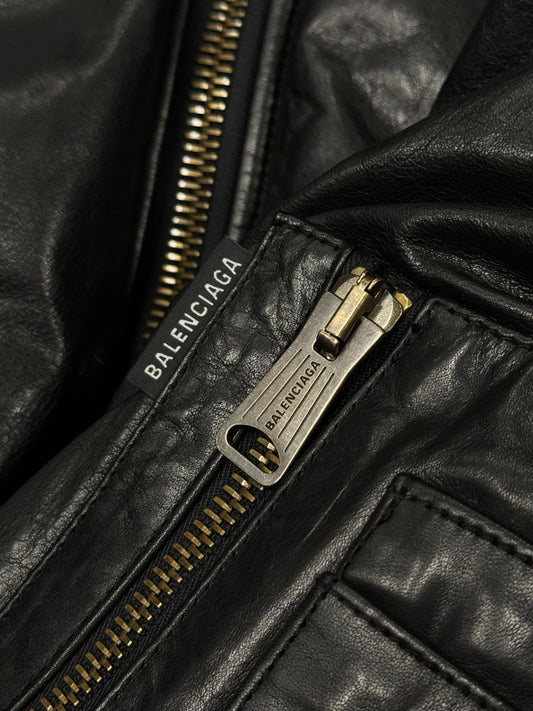 AW2022 Balenciaga ‘Mudshow’ Leather MA-1 Oversized Hooded Bomber Jacket