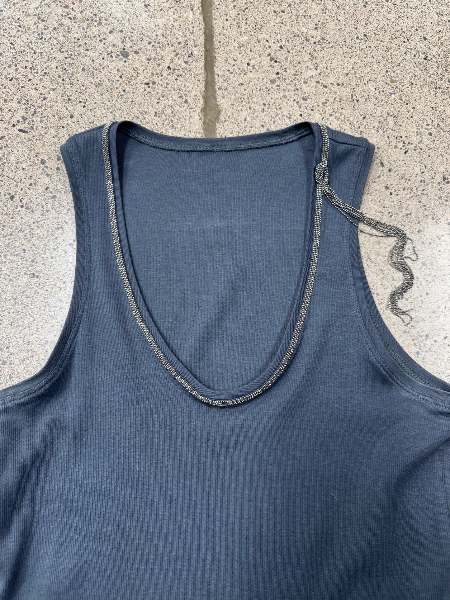 Brunello Cucinelli Silver ‘Necklace’ Ribbed Tank Top