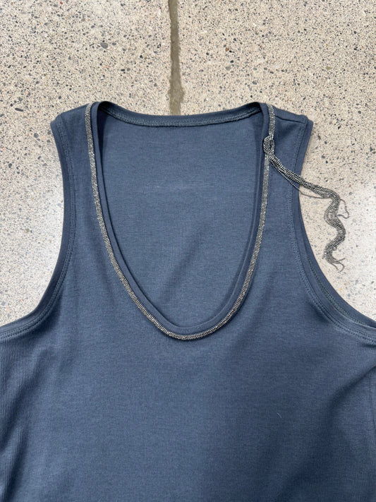 Brunello Cucinelli Silver ‘Necklace’ Ribbed Tank Top
