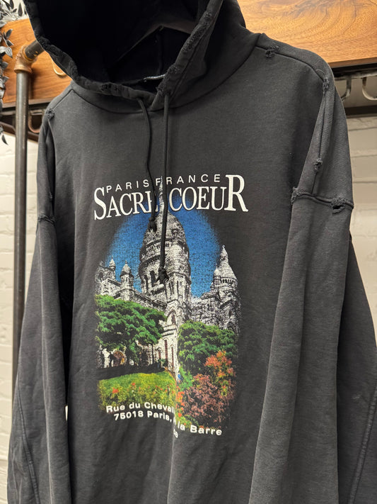 SS2021 Balenciaga ‘Notre Dame’ Thrash Distressed Oversized Black Hoodie