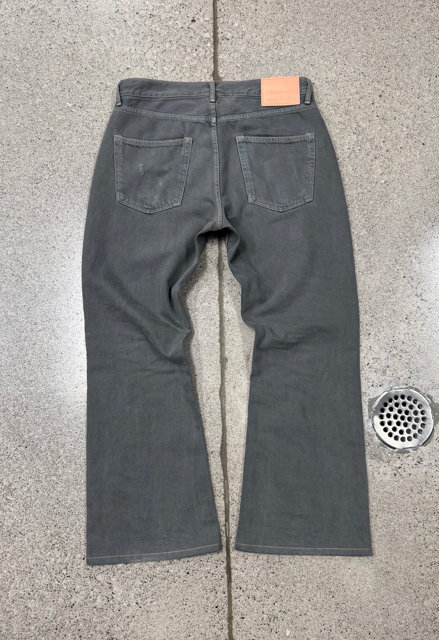Acne Studios Flared Cut Distressed Grey Denim