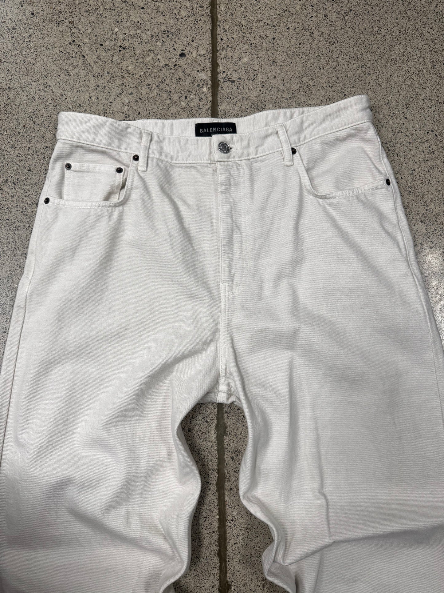 2022 Balenciaga White 5 Pocket Baggy Jeans