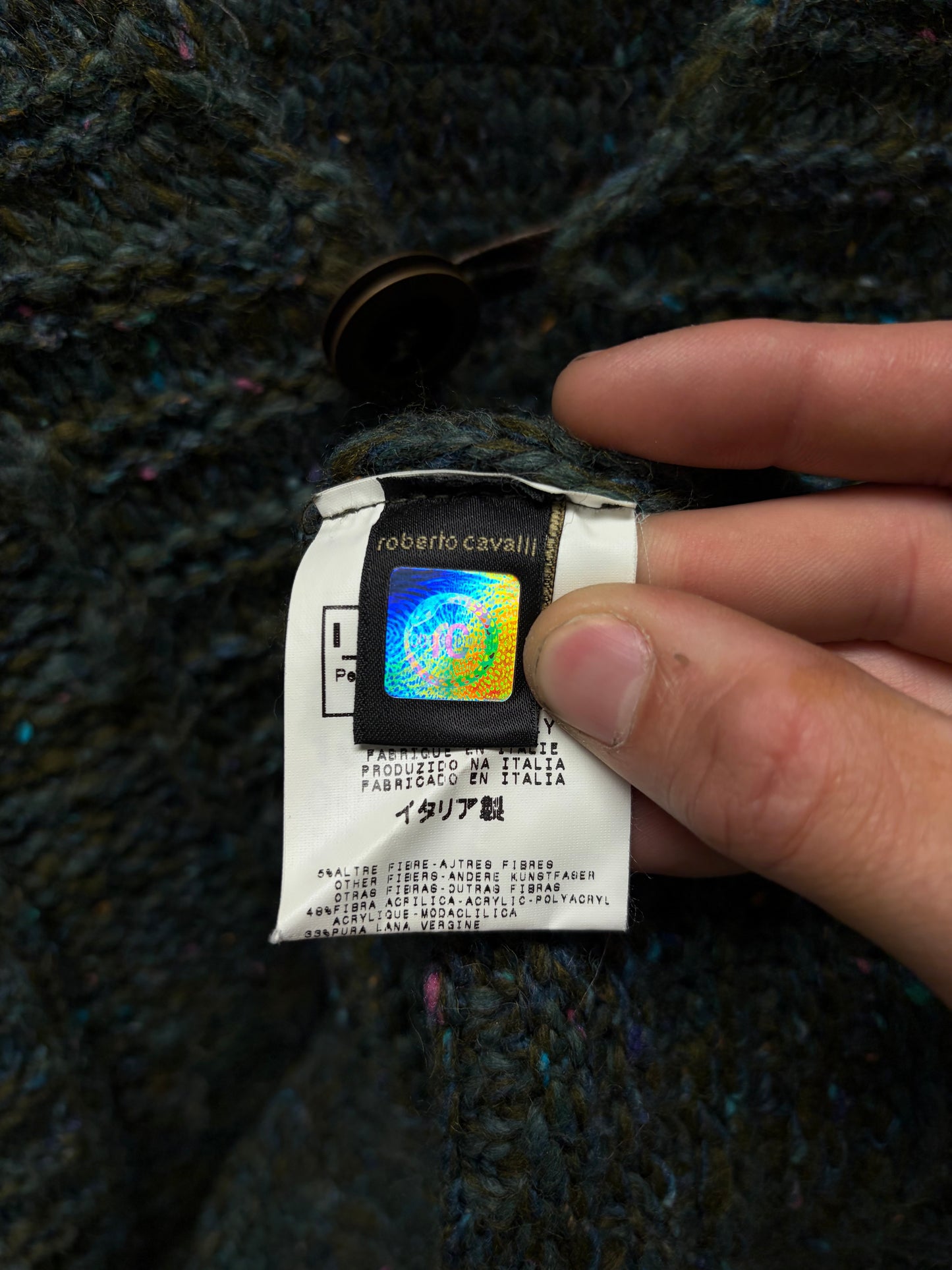 2000s Roberto Cavalli Felted Wool/Leather Button Collar Sweater