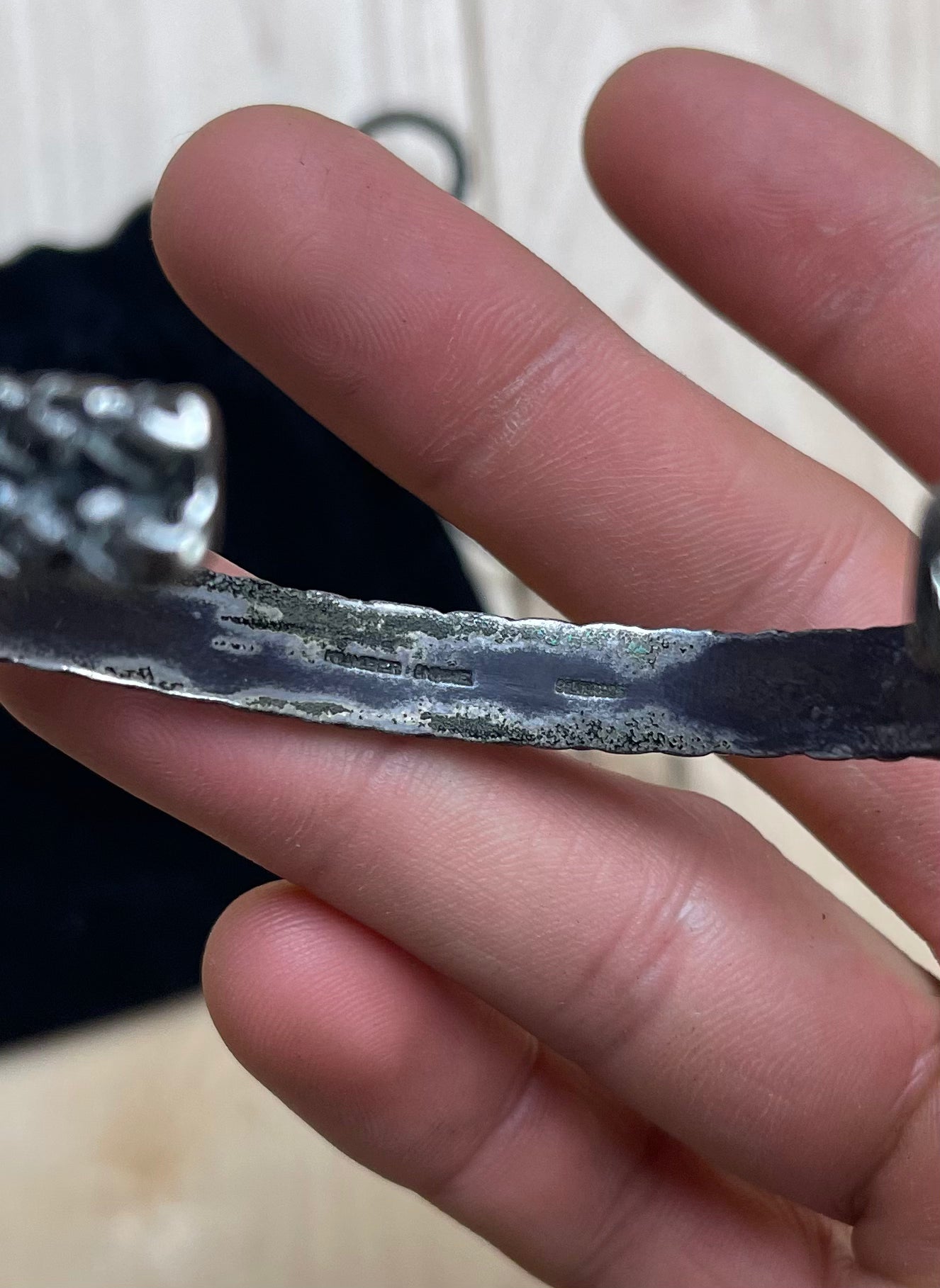 Number (N)ine Textured Silver Bangle Bracelet