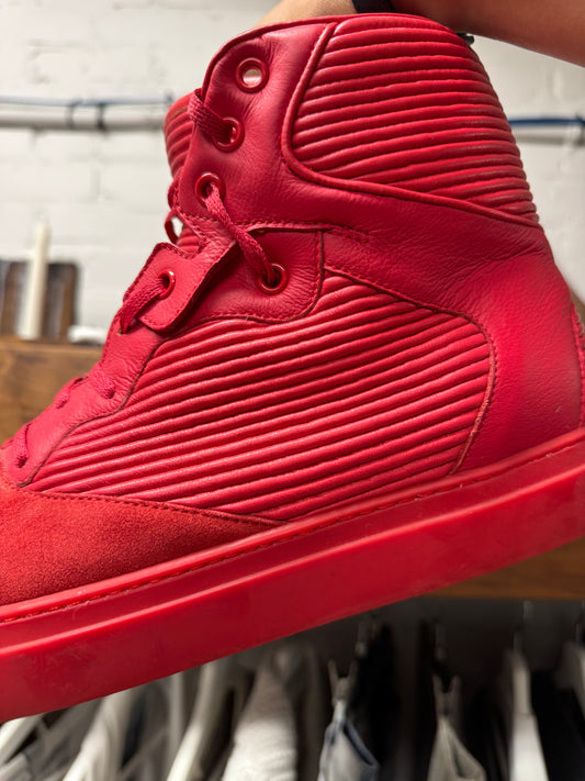 Balenciaga ‘Cote’ Pleated Red Leather High Top Sneakers