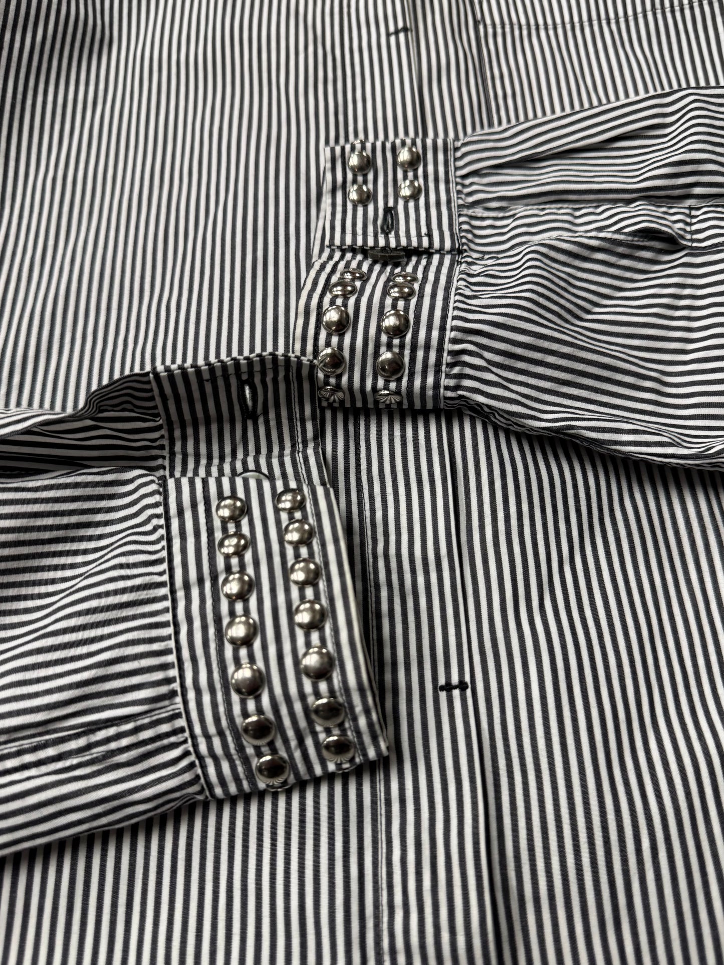 Balmain Studded Silver Pinstripe Button Down Shirt