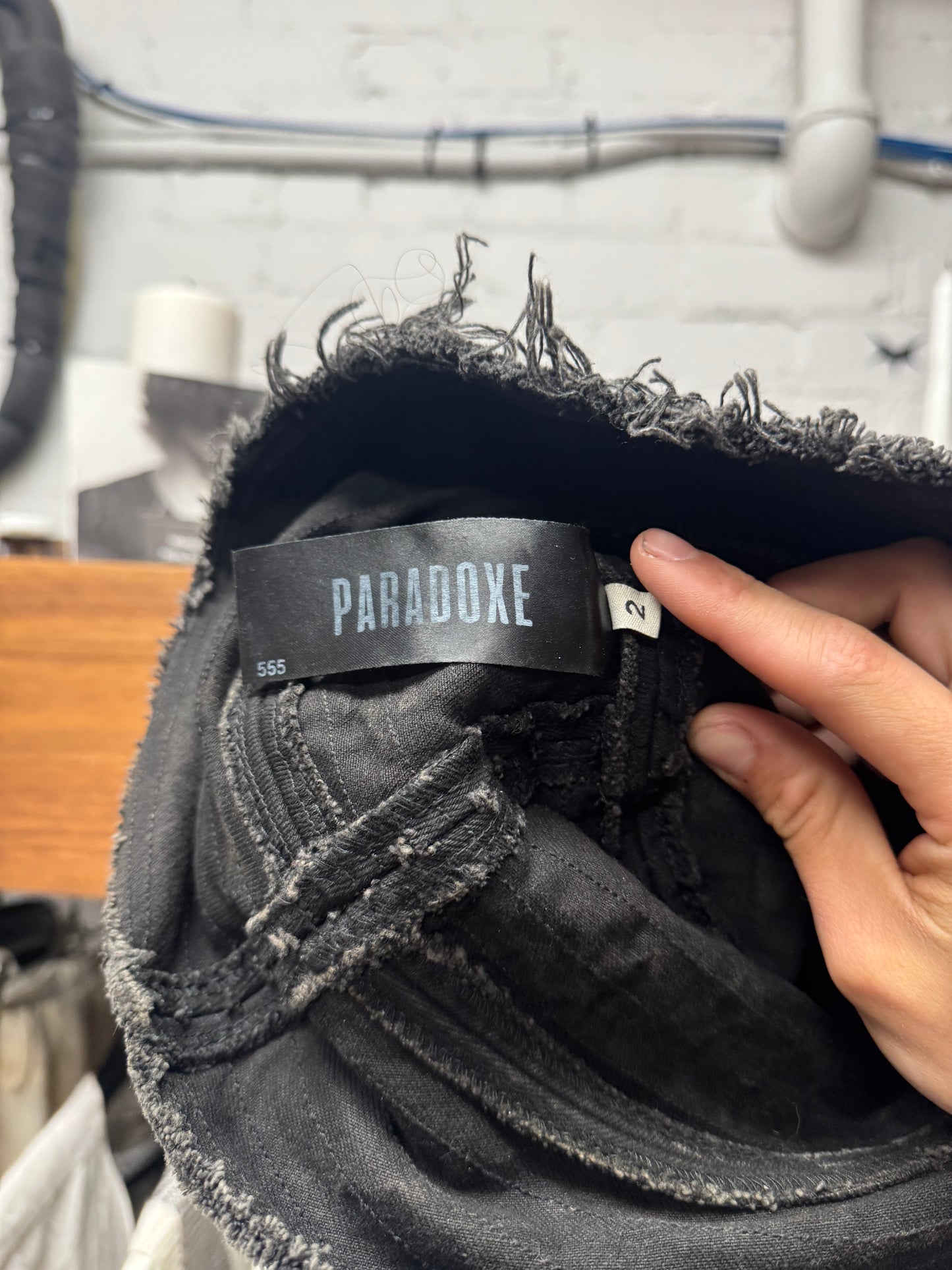 Paradoxe Paris Black Denim Distressed Bucket Hat