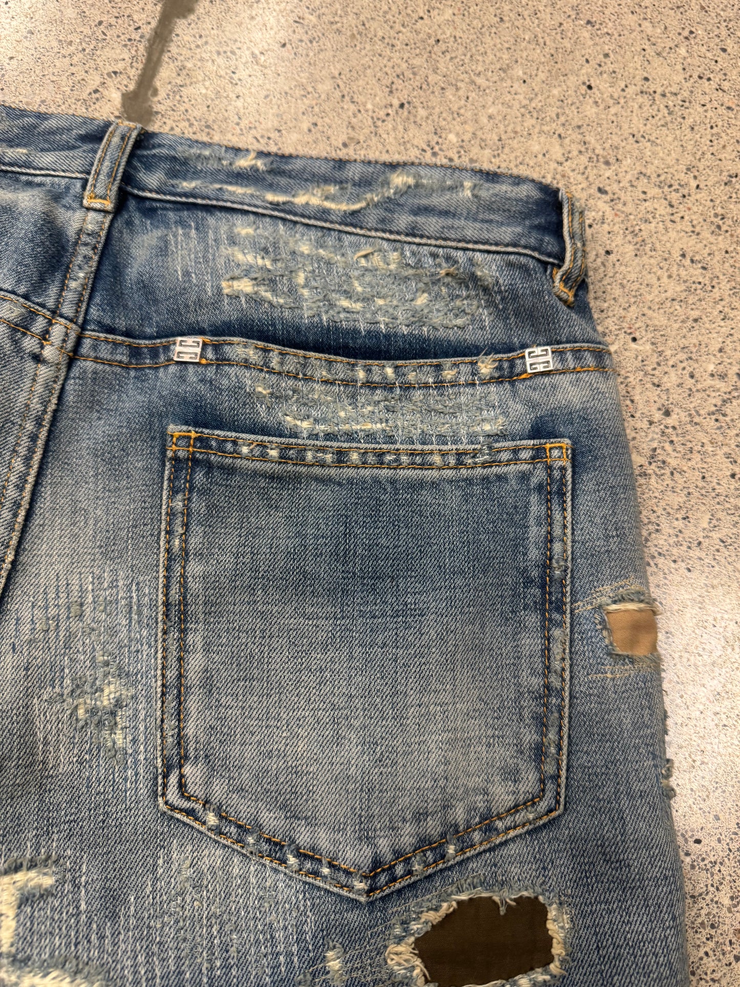 Givenchy Boro Repaired Distressed Moleskin Patched Blue Denim