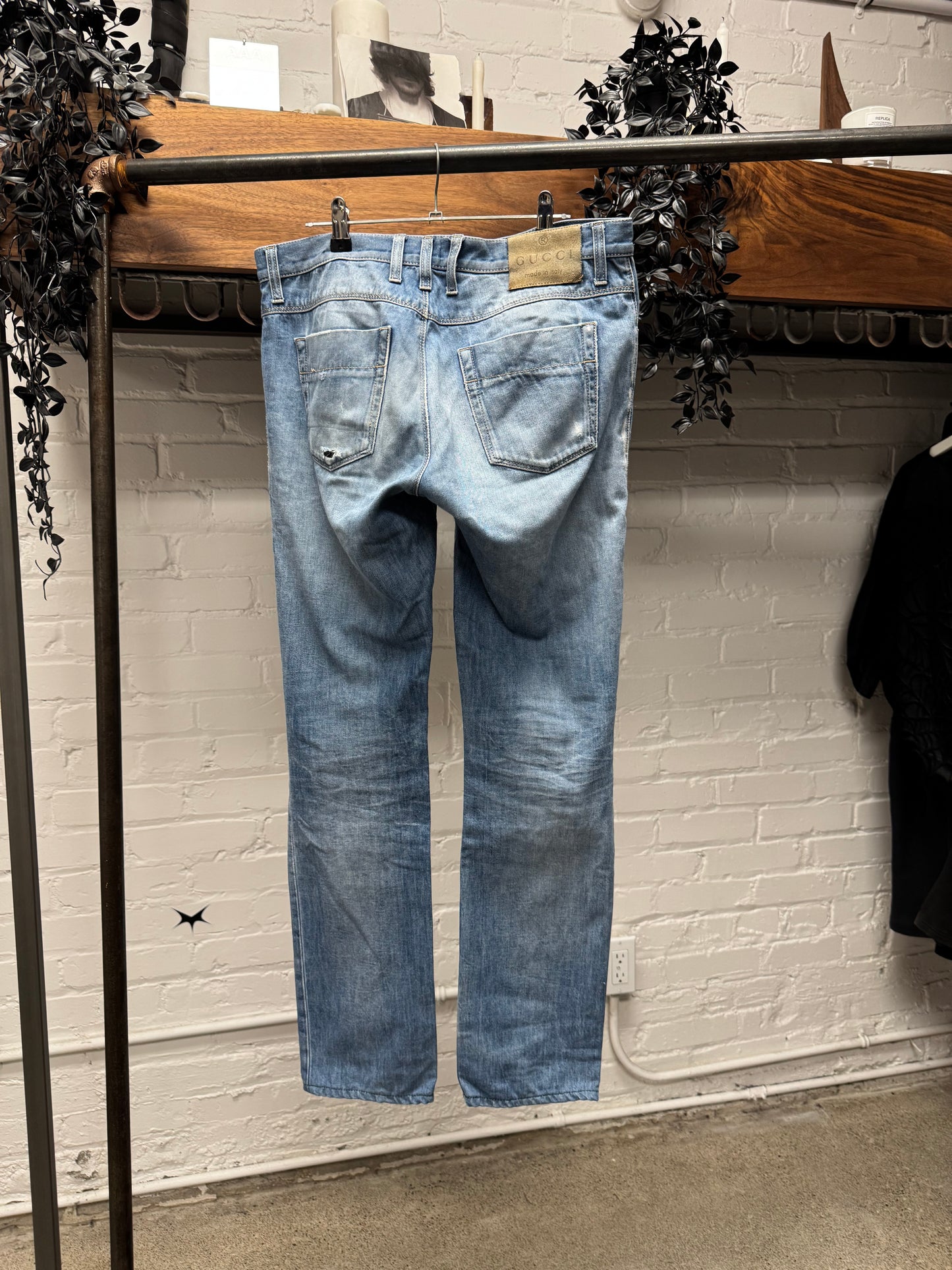Vintage Gucci Light Wash Blue Distressed Skinny Jeans