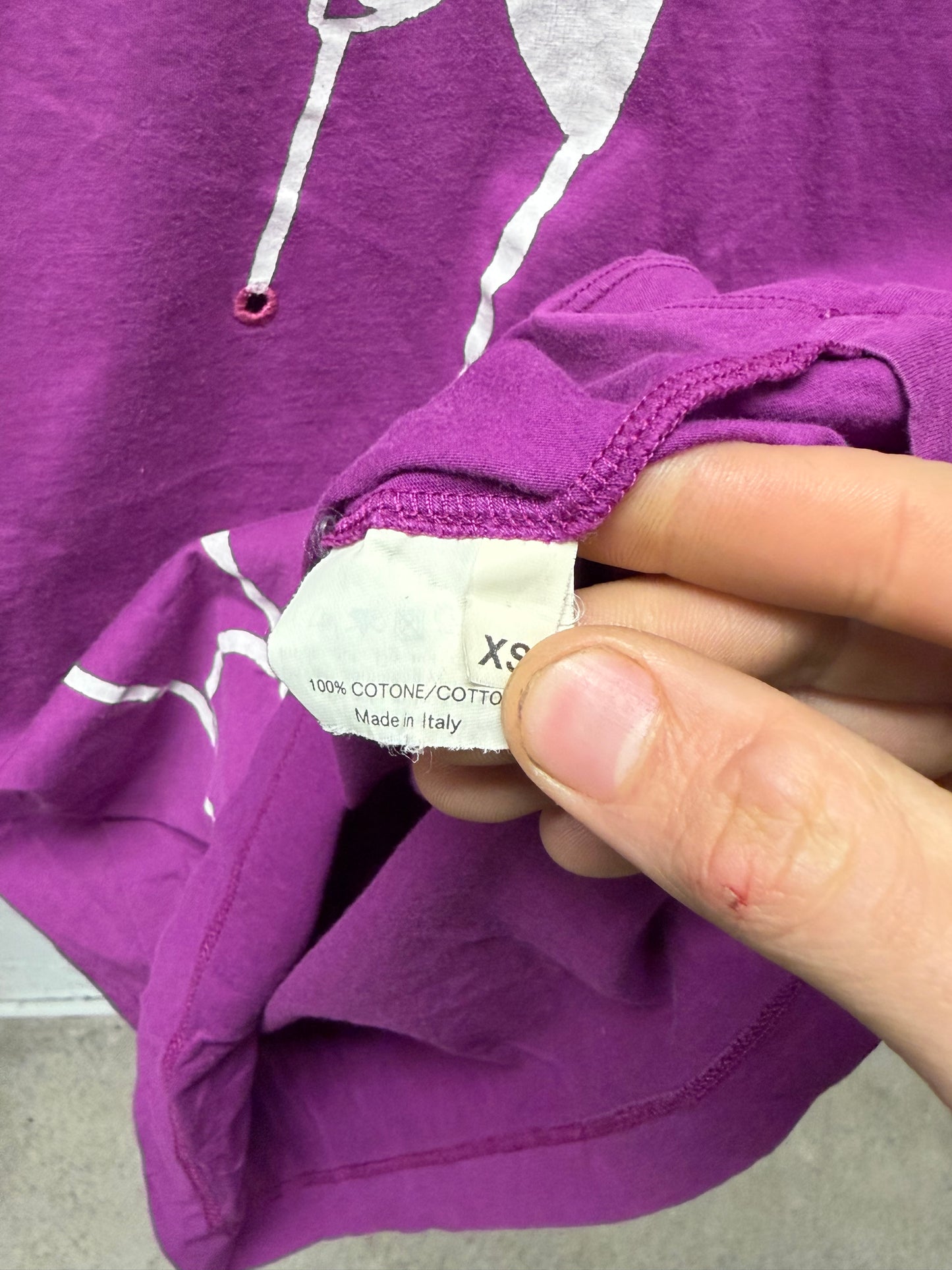 2000s Yves Saint Laurent Rive Gauche ‘Safety Pin’ Purple Graphic T-Shirt