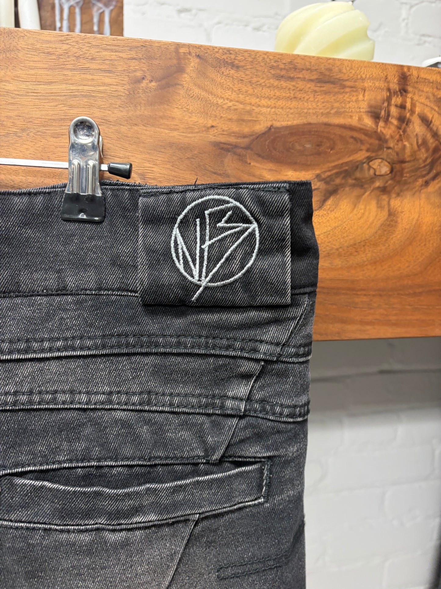 No Faith Studios ‘Wave’ Washed Black Wide Leg Denim