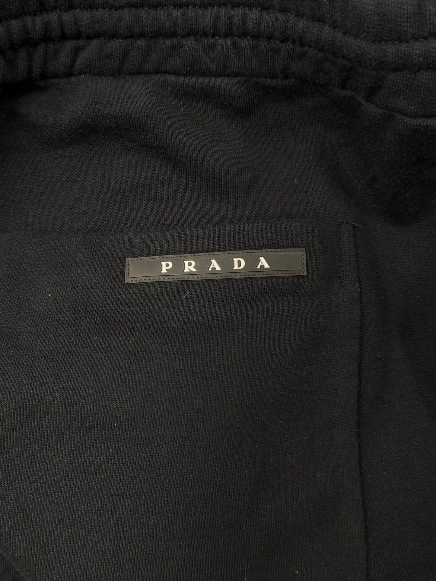 Prada Mainline Stripe Logo Black Cotton Sweatpants