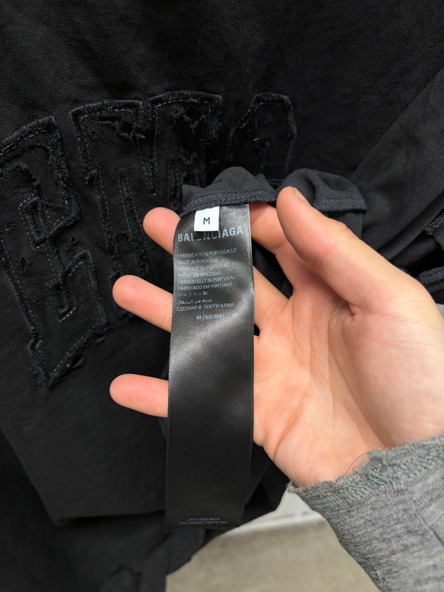 AW2025 Balenciaga ‘Emo Team’ Distressed Black Logo T-Shirt