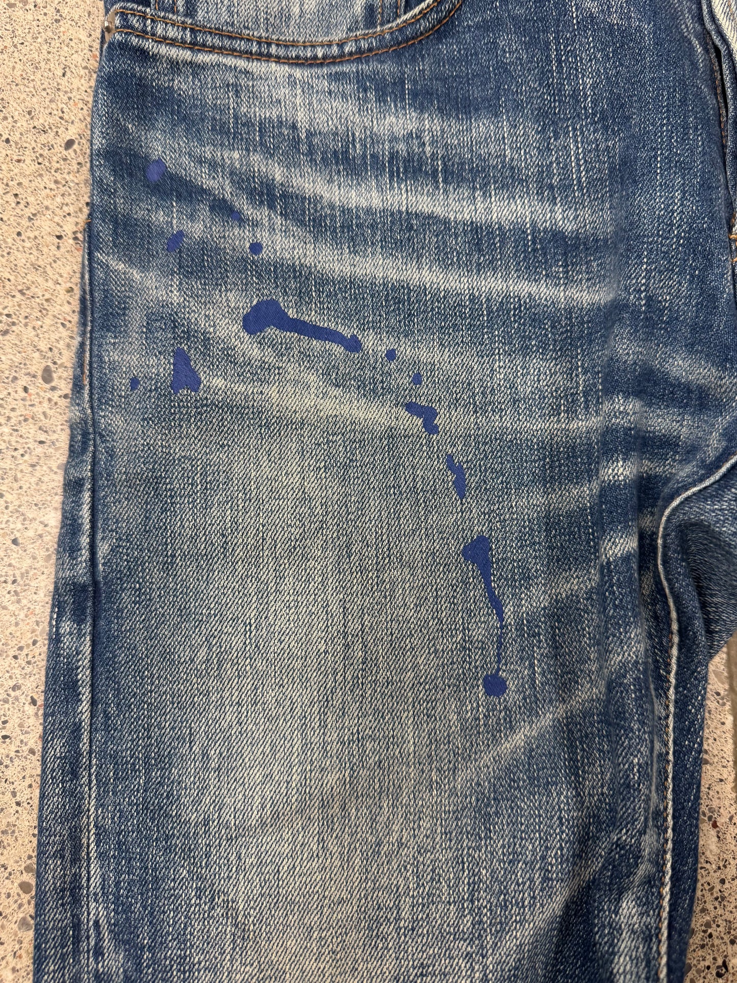 Dior Homme ‘Paint Splatter’ Blue Washed Skinny Denim