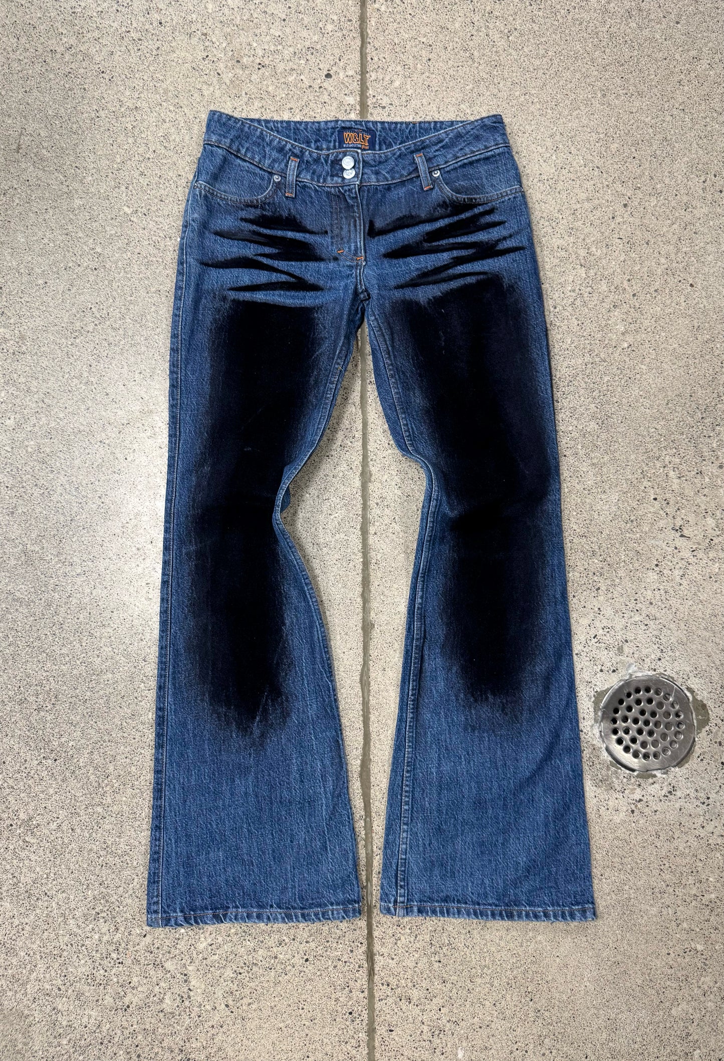90s W< by Walter Van Beirendonck ‘Velour Strip’ Flared Denim