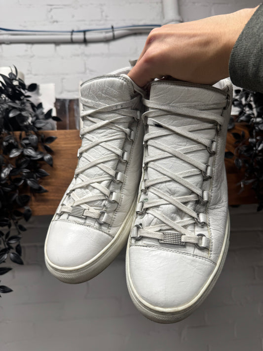 Balenciaga Cream White Leather ‘Arena’ High Top Sneakers