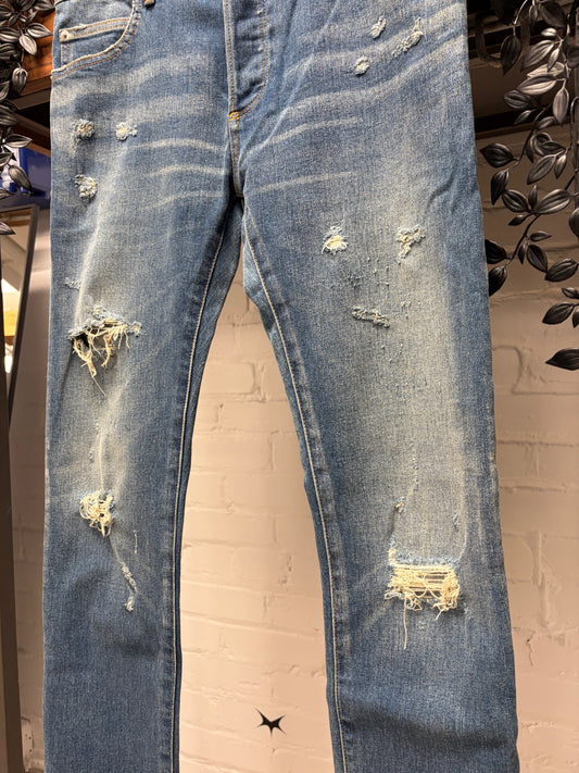 Balmain Distressed Classic Blue Washed Skinny Jeans