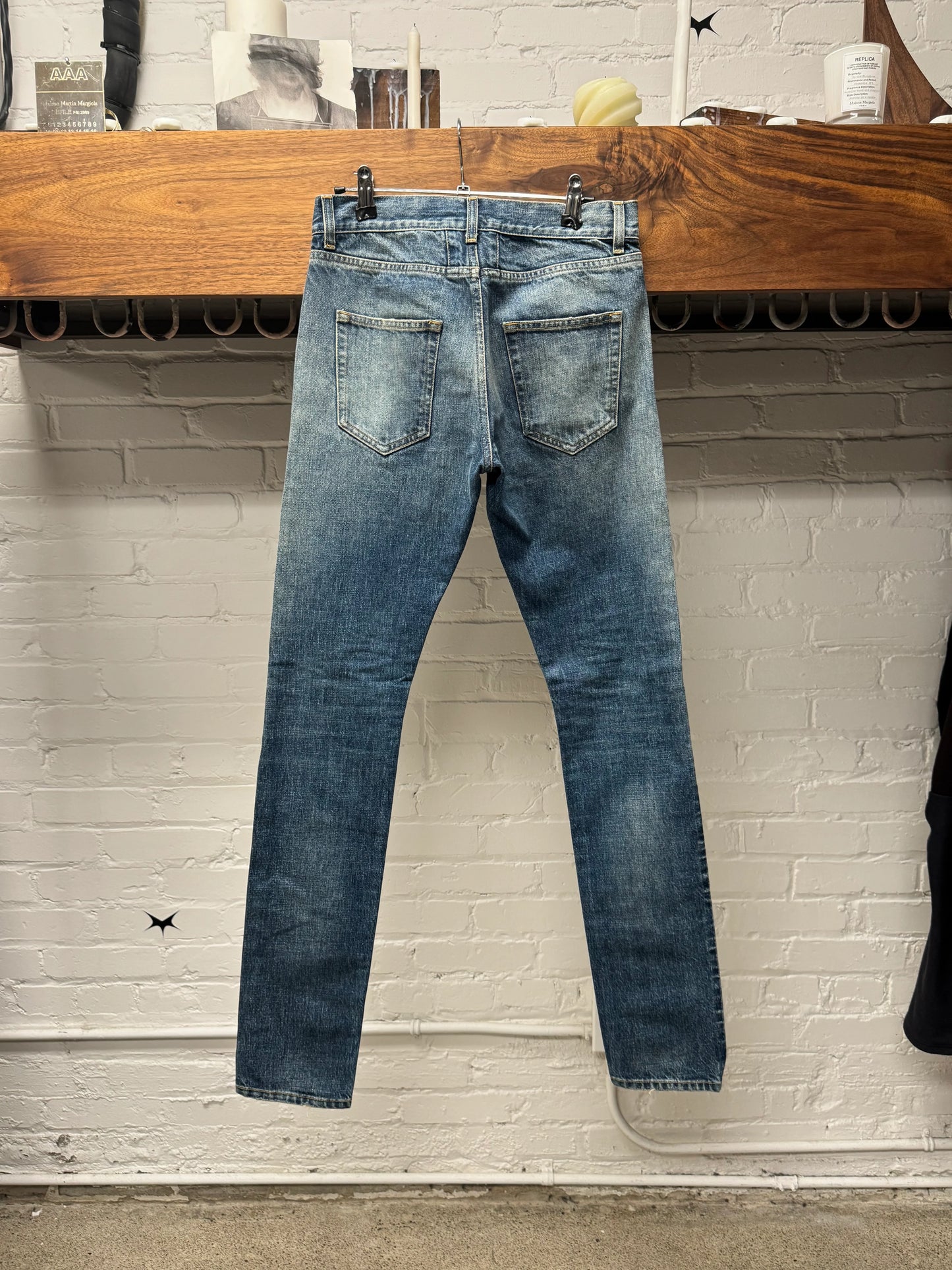 2015 Saint Laurent by Hedi Slimane ‘D02’ Knee Distressed Blue Skinny Jeans