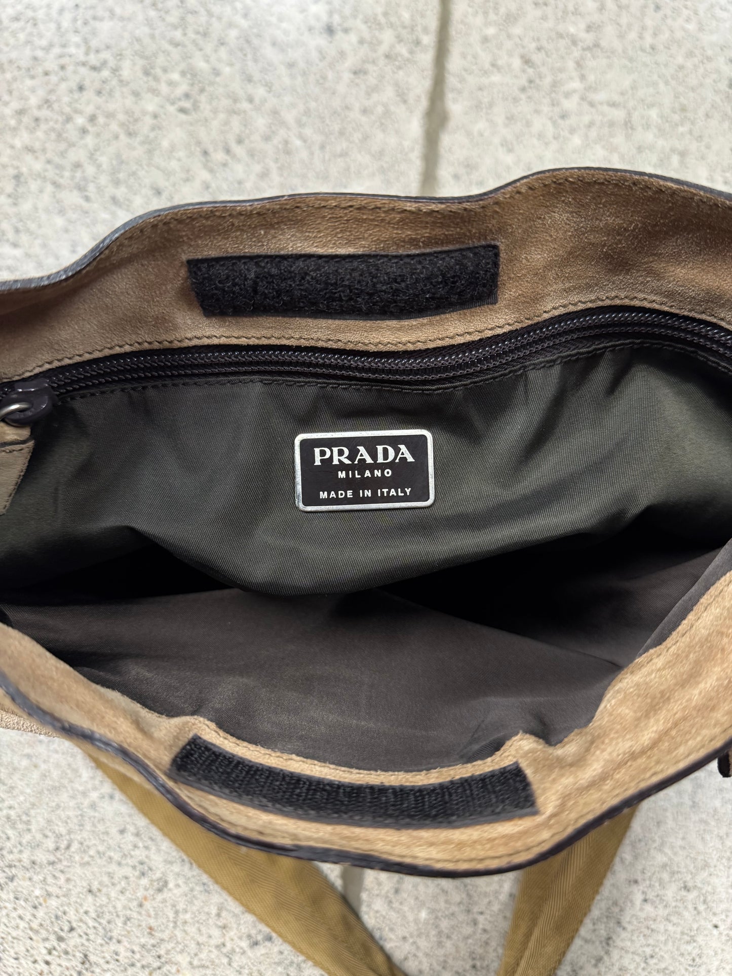 AW1999 Prada Suede/Mesh Backing Crossbody Bag