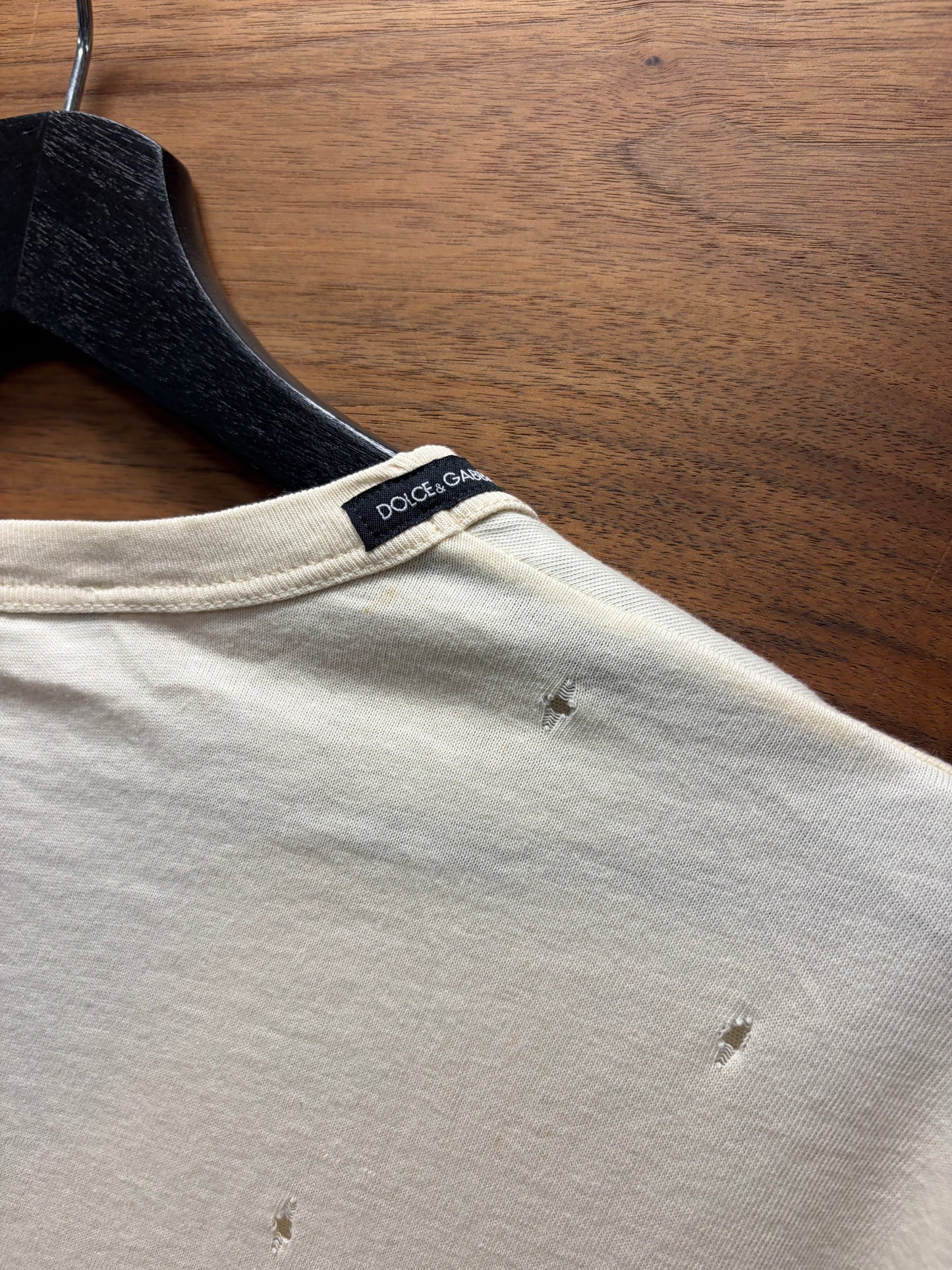 2000s Dolce & Gabbana ‘Pepsi’ Distressed White V-Neck Cotton T-Shirt