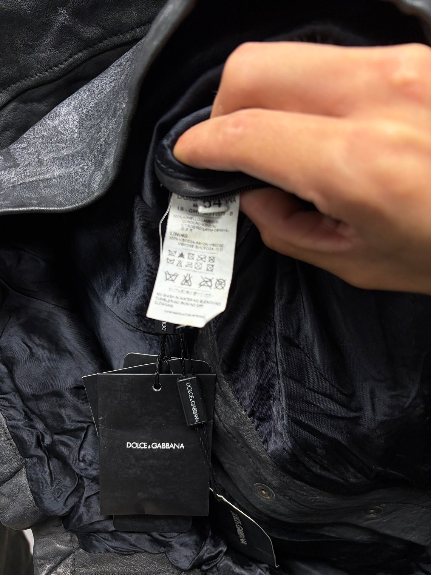 Dolce and Gabbana ‘Mainline’ Black Lambskin Leather Button Snap Jacket