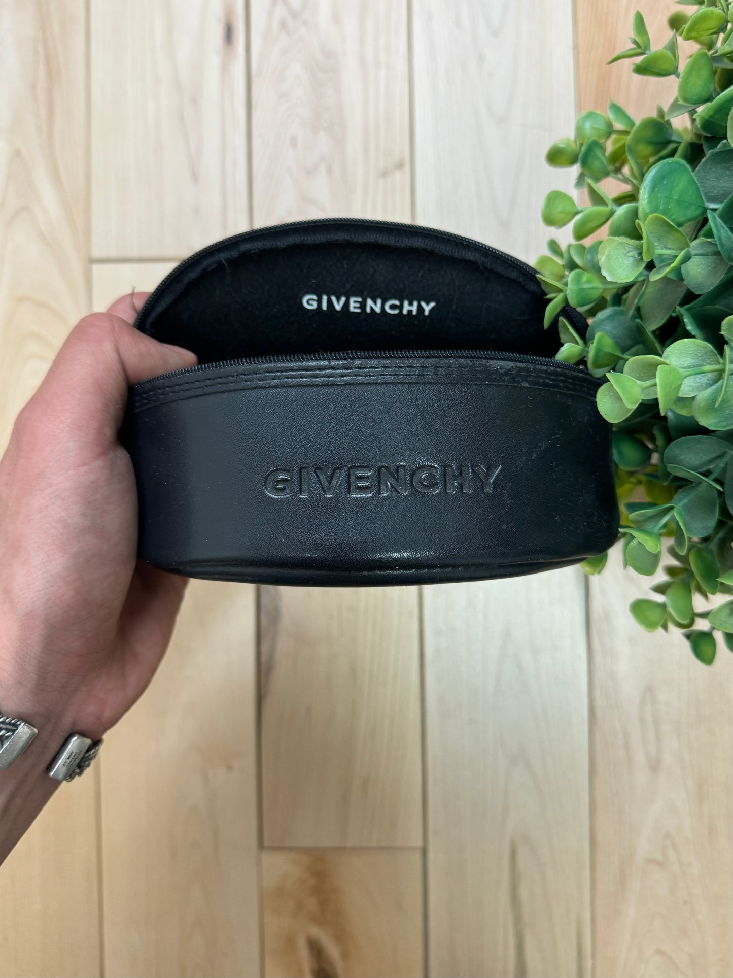 2000s Givenchy Gold Rhinestone Logo Rimless Sunglasses