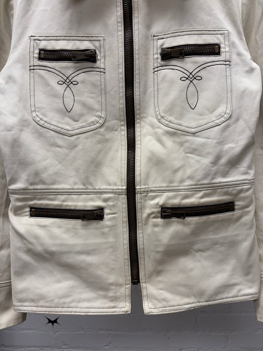 Mid 2000s Gucci by Frida Giannini Western Denim Cream White Work Jacket