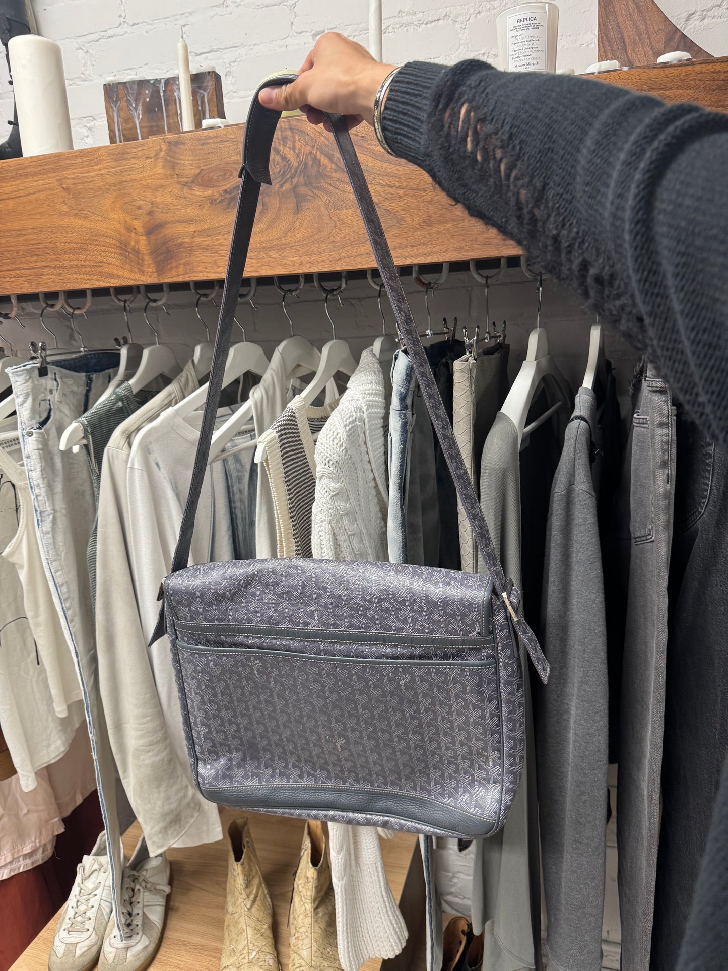 2013 Goyard ‘Grand Bleu’ GM Grey Leather Messenger Bag
