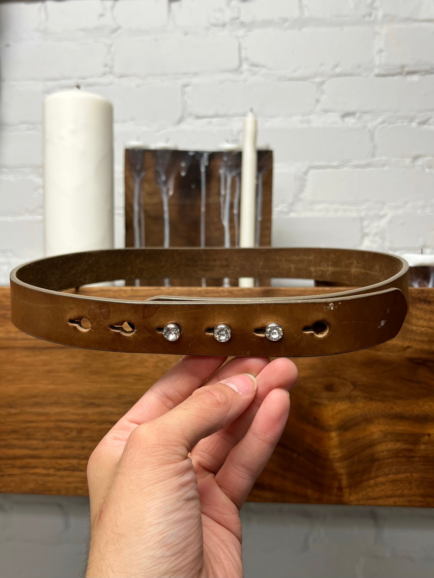 Maison Margiela Brown Leather ‘Gemstone’ Studded Belt