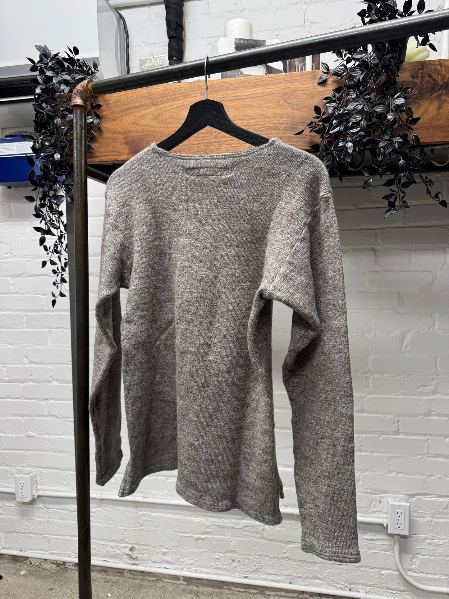 Kapital Speckled Brown Wool ‘Henley’ Long Sleeve Shirt