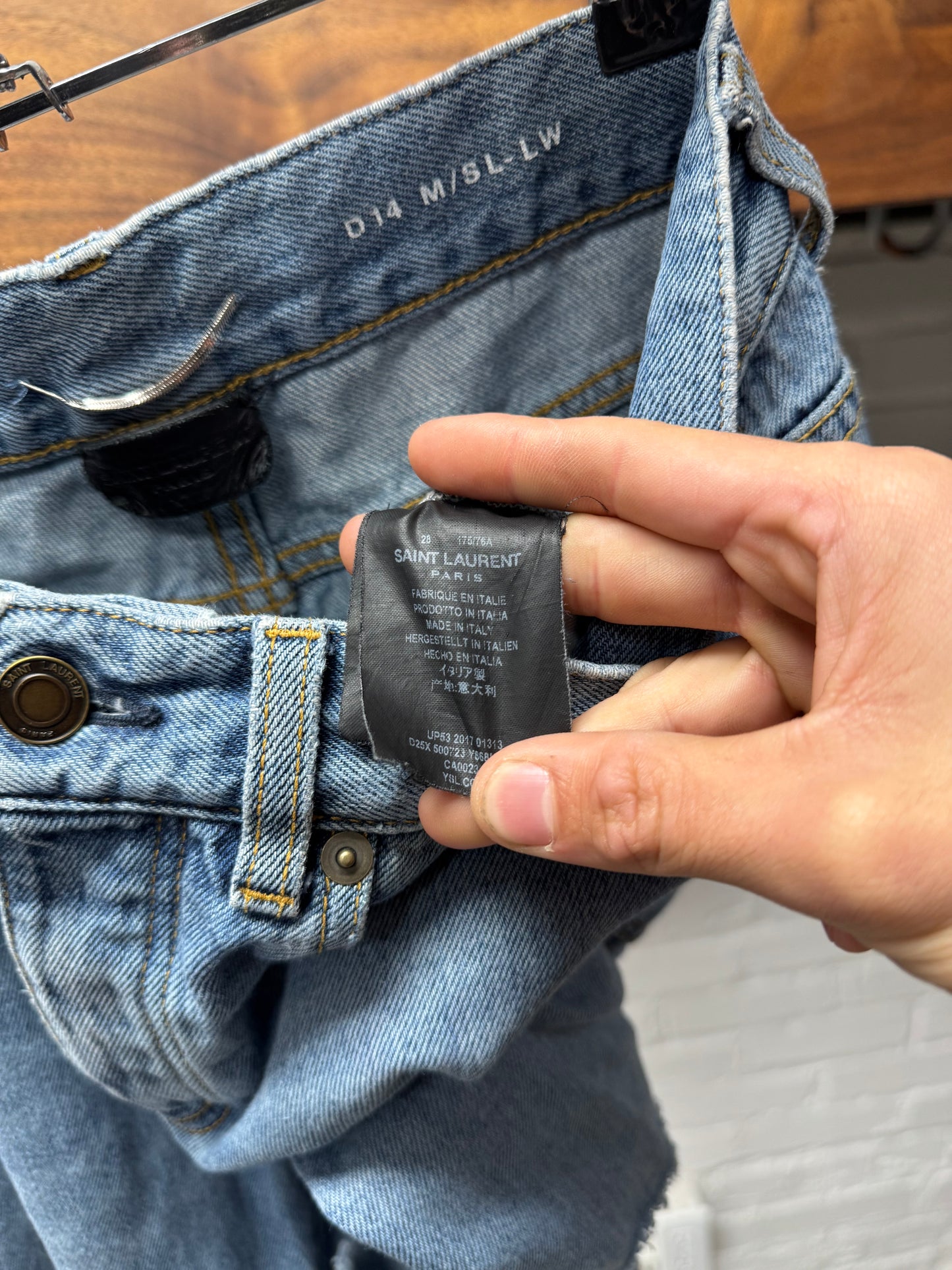 2017 Saint Laurent Pocket Logo ‘D14’ Distressed Blue Denim