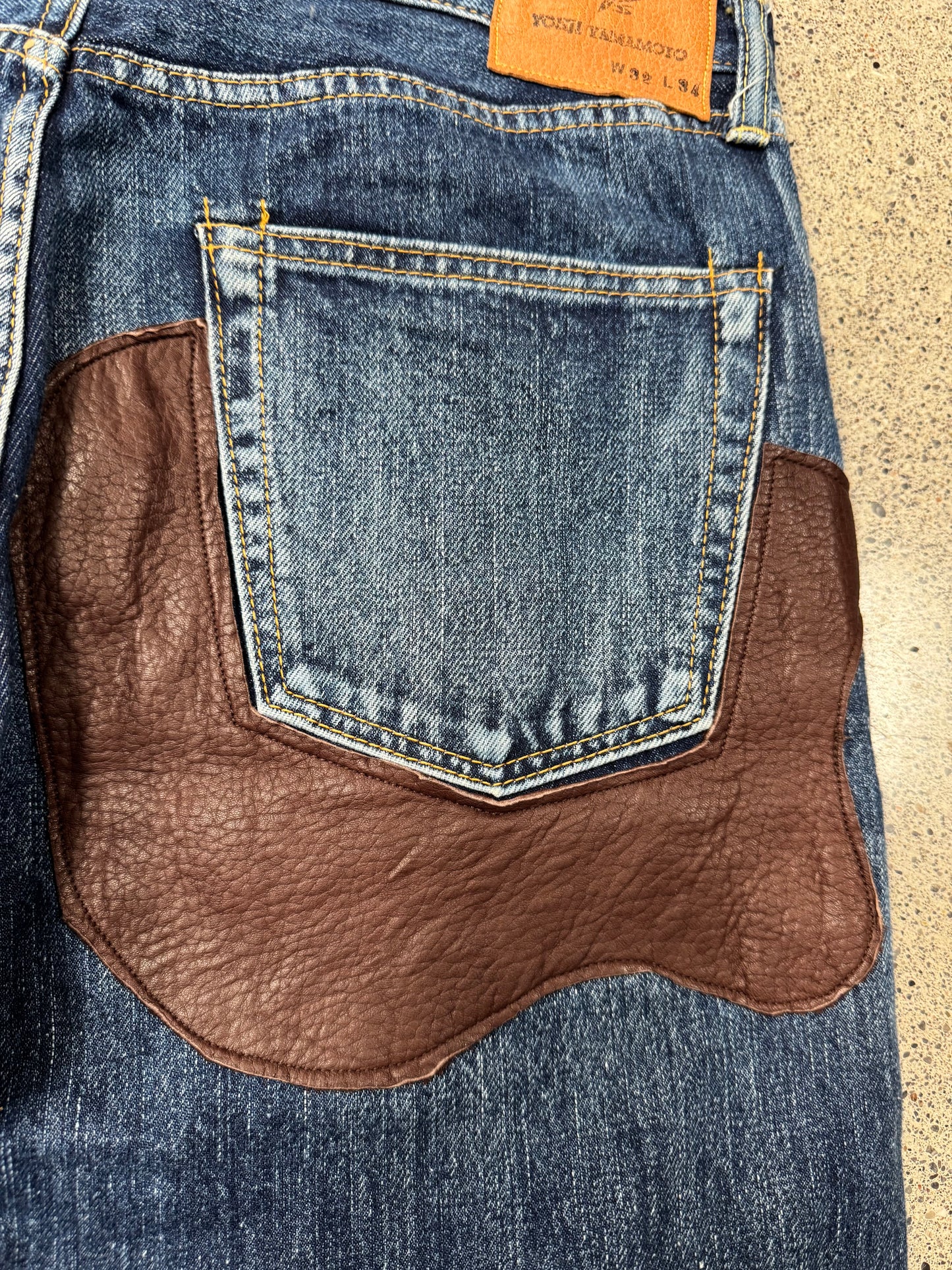 Yohji Yamamoto x Spotted Horse Leather Patch Repaired Blue Jeans