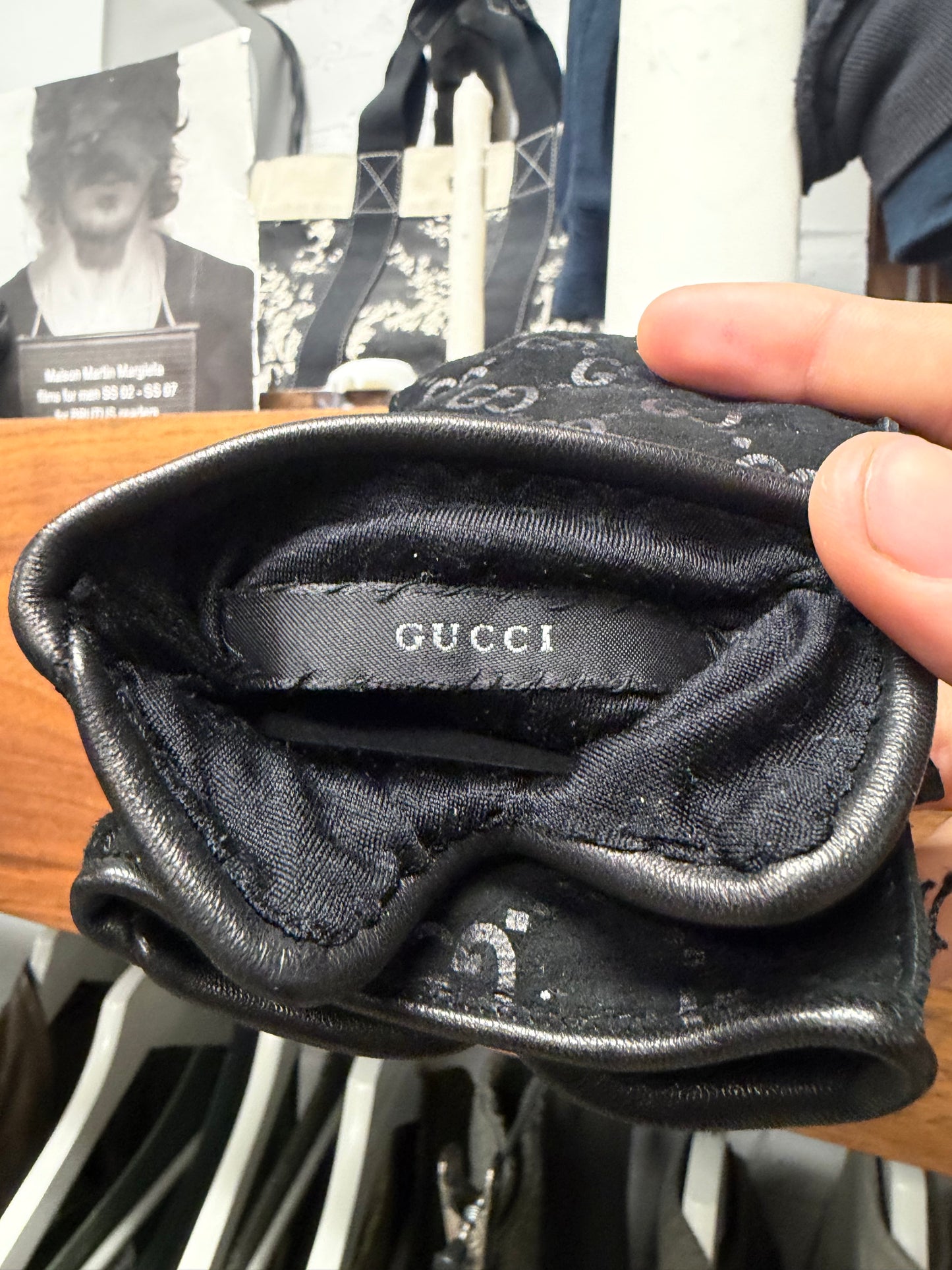 2000s Vintage Gucci Black ‘Guccisima’ Monogram Leather Gloves