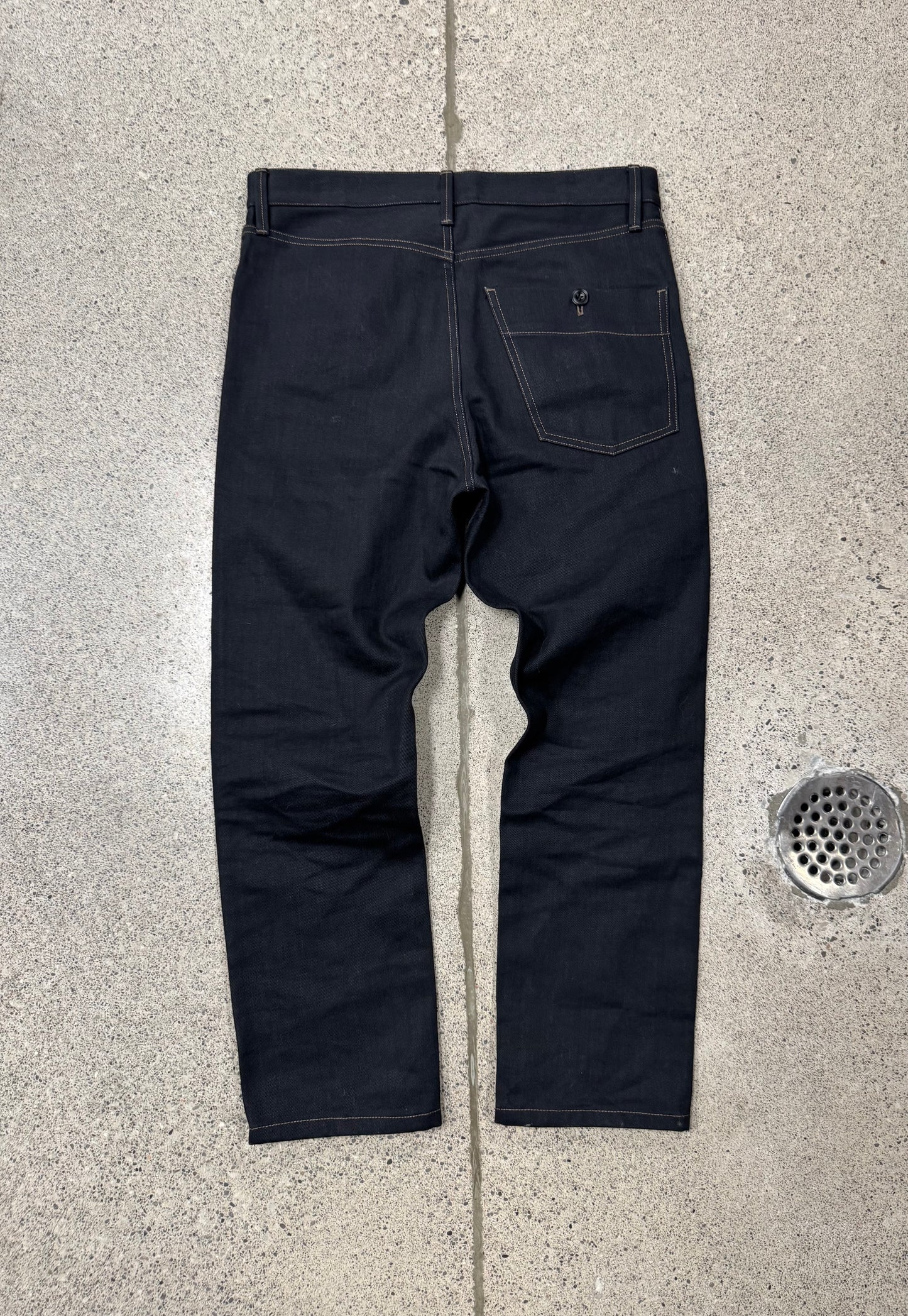 Lemaire Contrast Stitch Straight Leg Black Denim