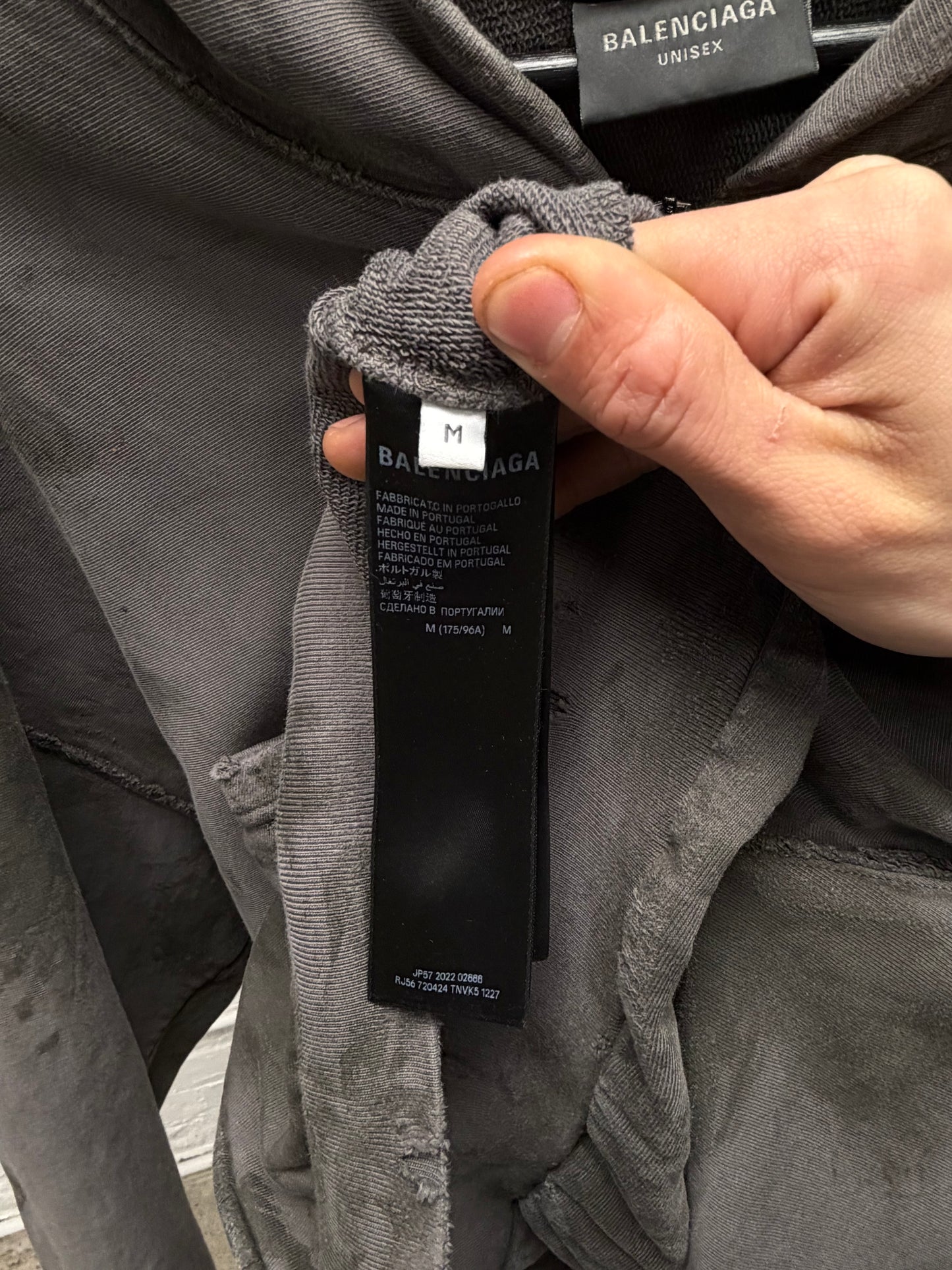 AW2023 Balenciaga Mudshow ‘Gaffer Tape’ Grey Distressed Zip-Up Hoodie