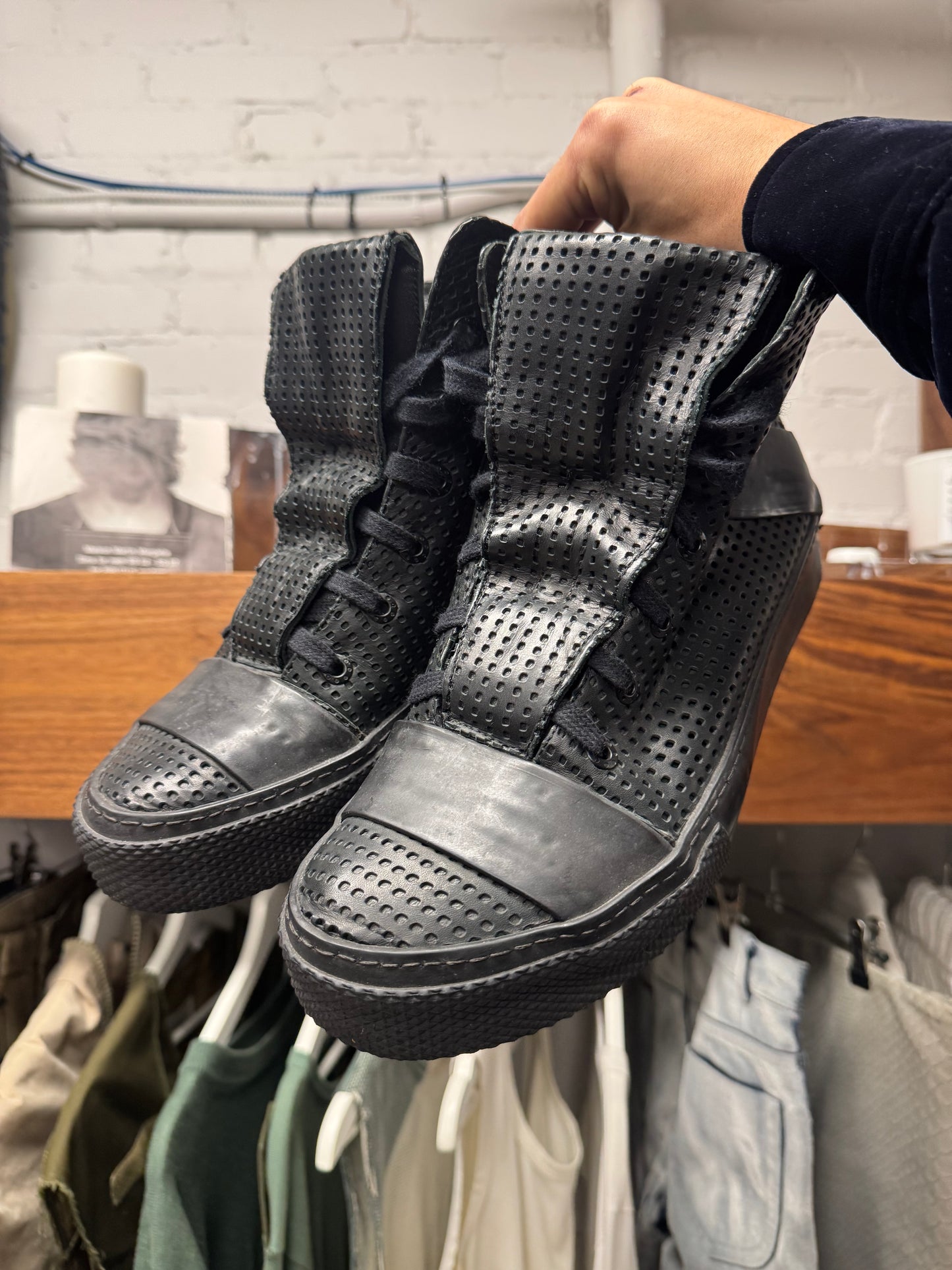 Boris Bidjan Saberi Lazer Cut Calfskin Leather High Top Sneakers