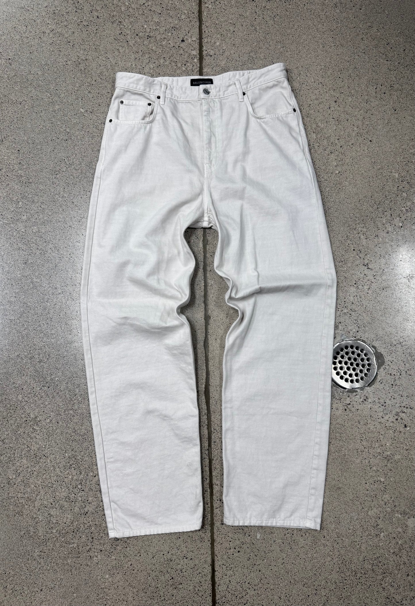 2022 Balenciaga White 5 Pocket Baggy Jeans