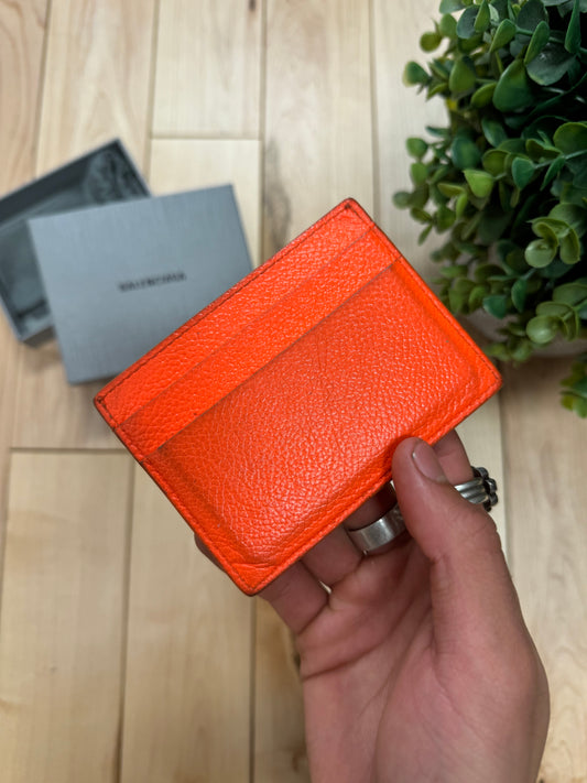 Balenciaga ‘Saftey Orange’ Pebbled Leather Cardholder Wallet