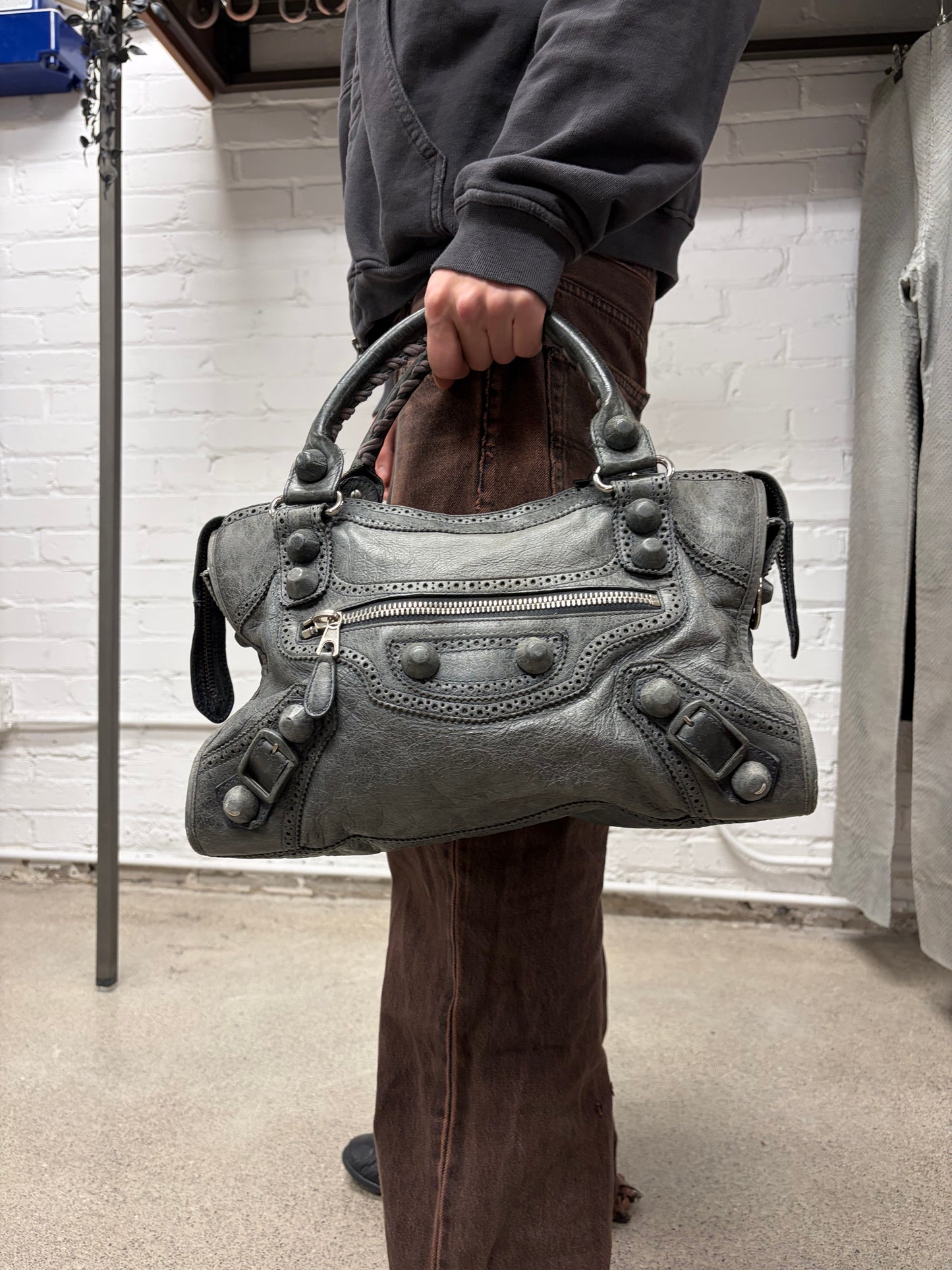 Balenciaga Anthracite/Silver Hardware Lambskin Leather ‘Giant’ City Bag