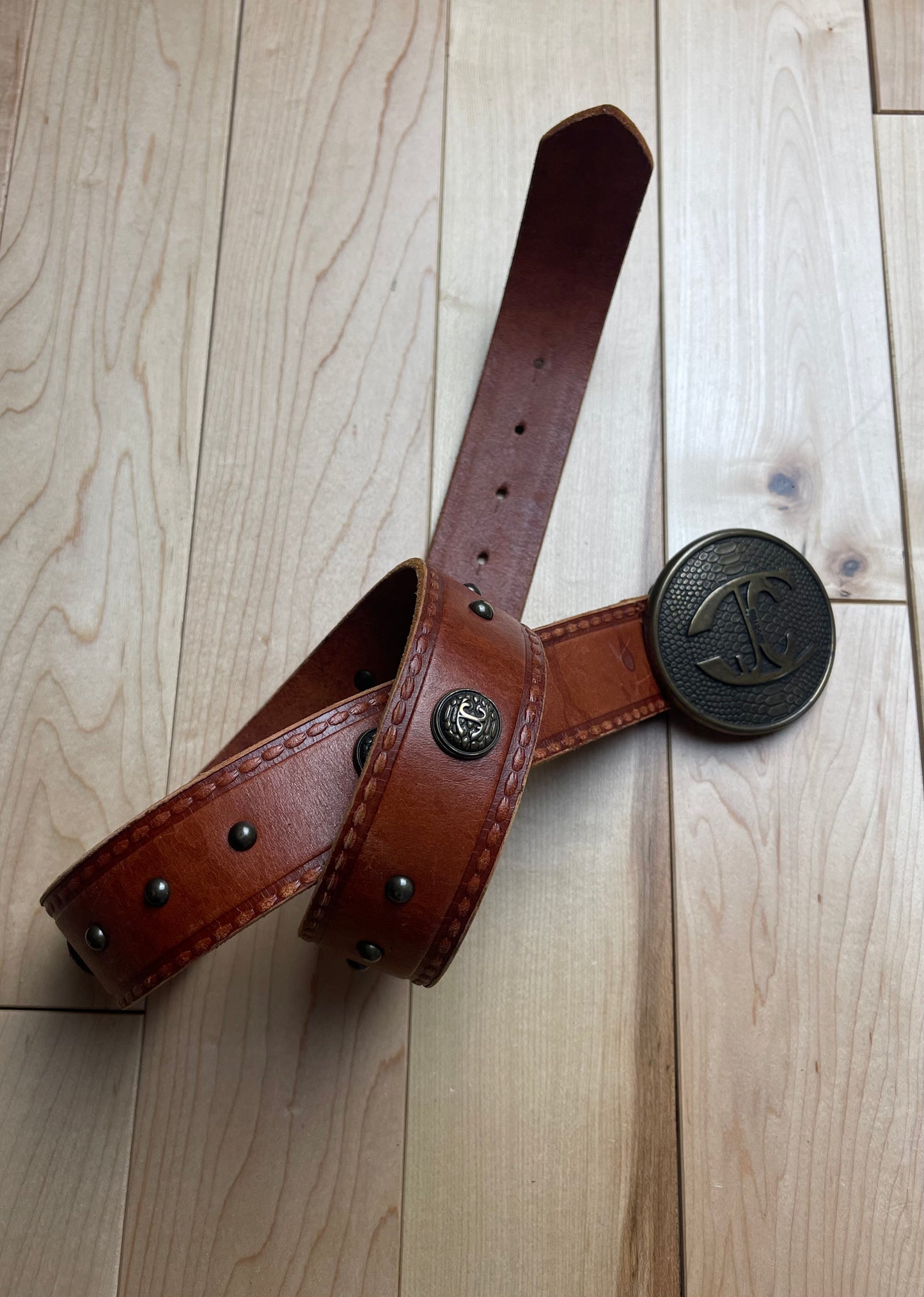 Roberto Cavalli Brown Leather RC Logo Belt