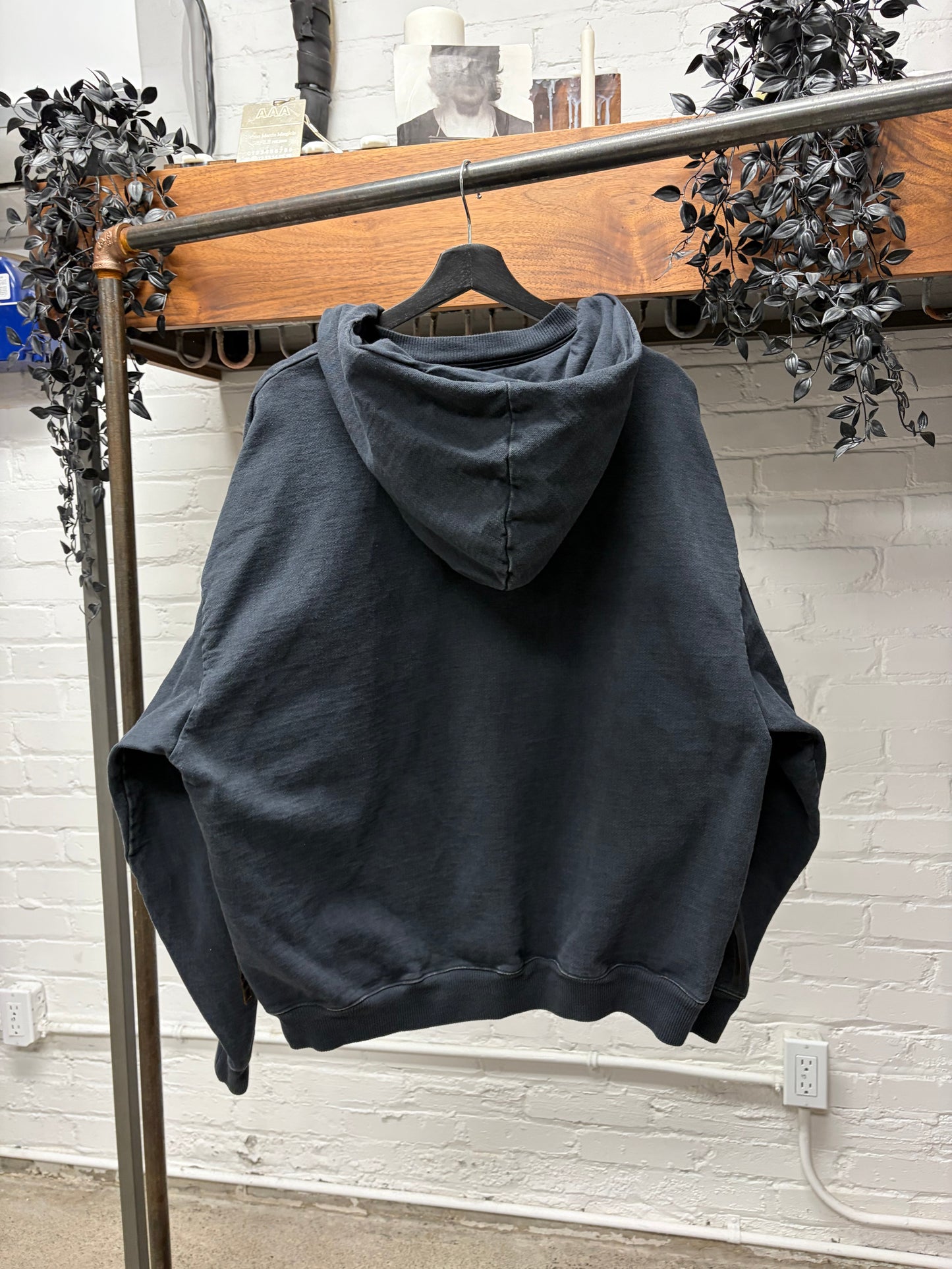 Kapital Washed Black Inlay Jersey ‘Kesa’ Scarf Wrap Hoodie