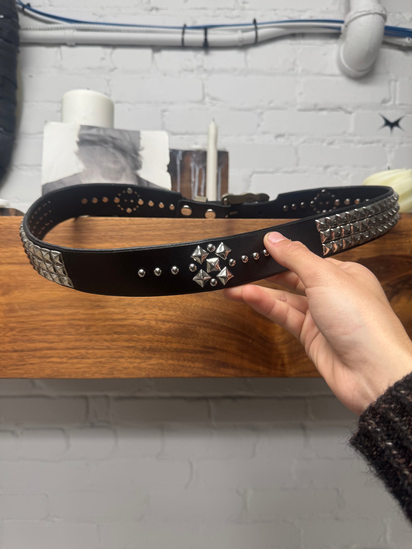 Enfants Riches Deprimes Double Studded Black Leather Western Belt