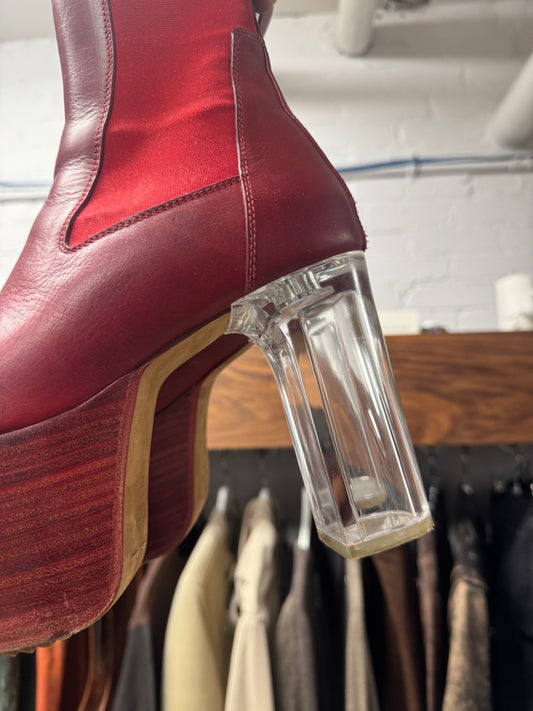 Rick Owens Open Toe Blood Red Leather ‘Kiss Heels’