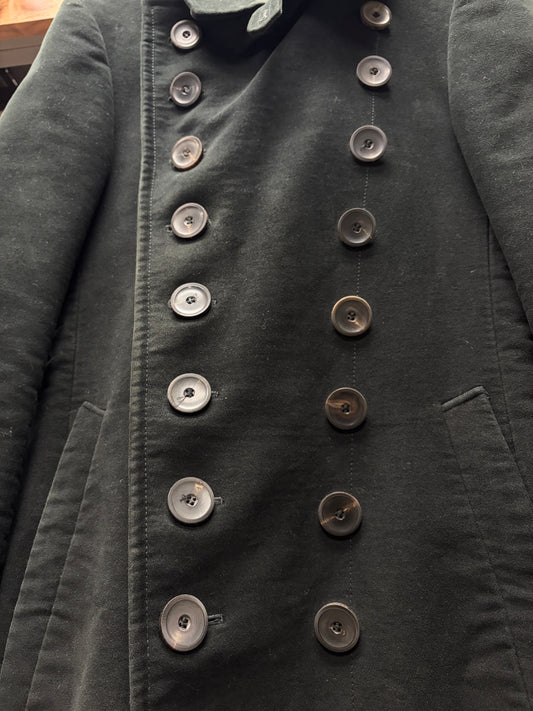 Vintage Gucci Black Moleskin Genuine Horn Button Double Breasted Full Length Coat