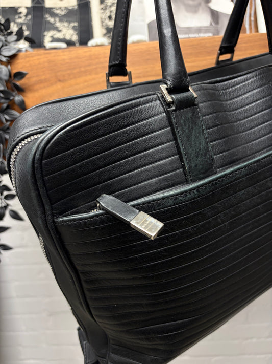 Dior Homme Pleated Black Lambskin Leather Top Handle ‘Business’ Bag