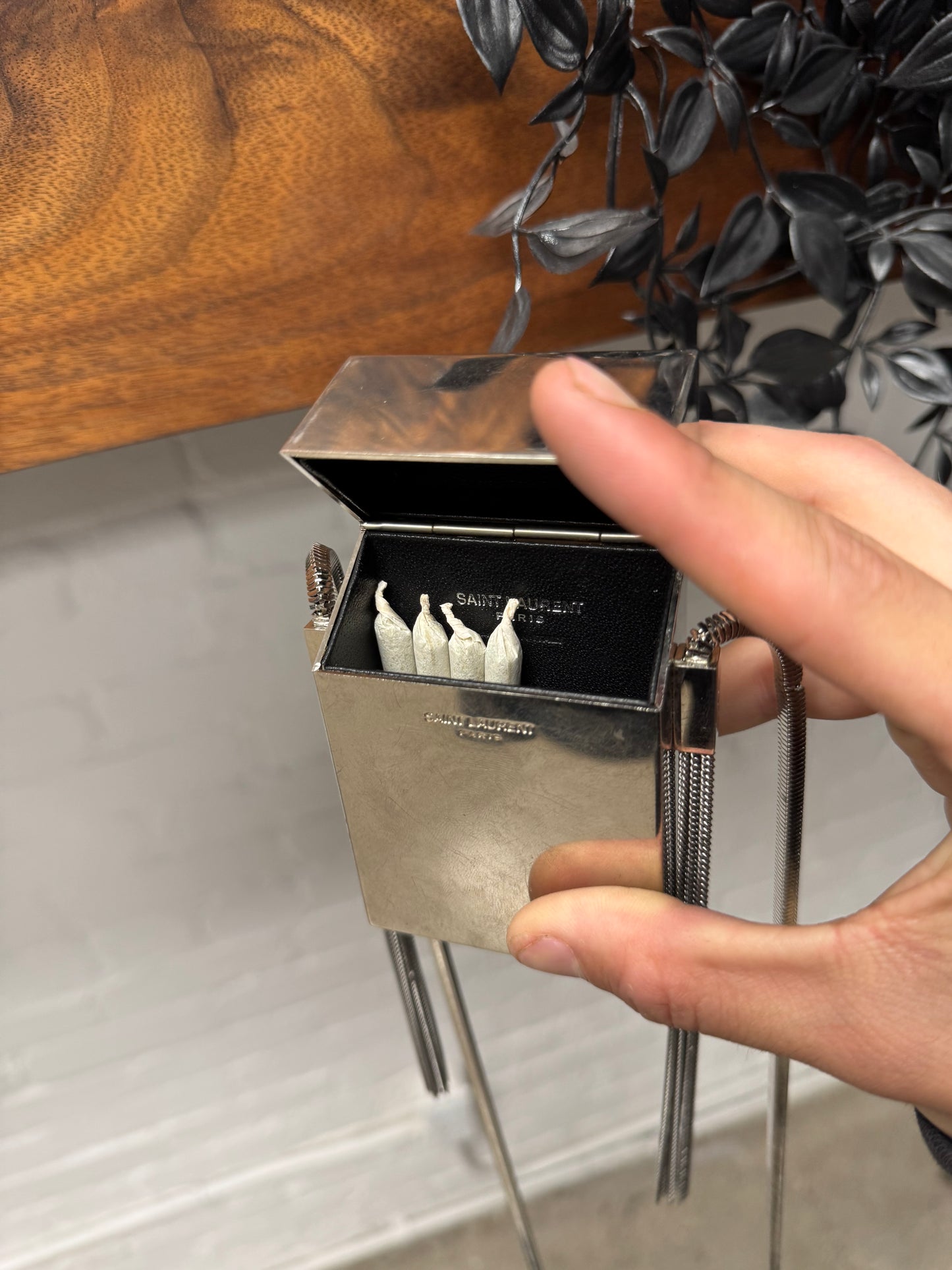 Saint Laurent ‘Smoking Box’ Silver Crossbody Bag