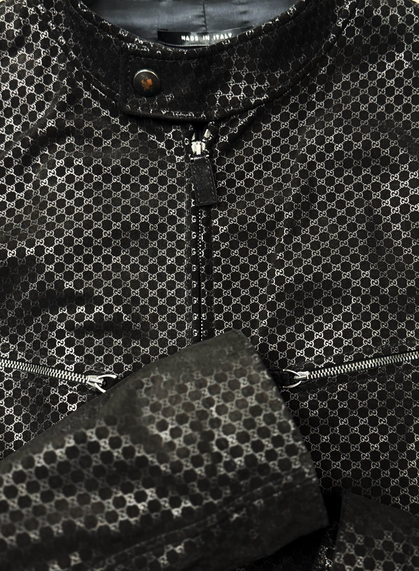 Gucci by Tom Ford ‘Metallic’ GG Monogram Leather Moto Jacket.