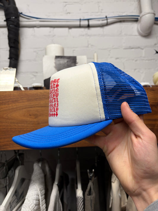 Chrome Hearts ‘Eyechart’ Blue/White Mesh Trucker Hat