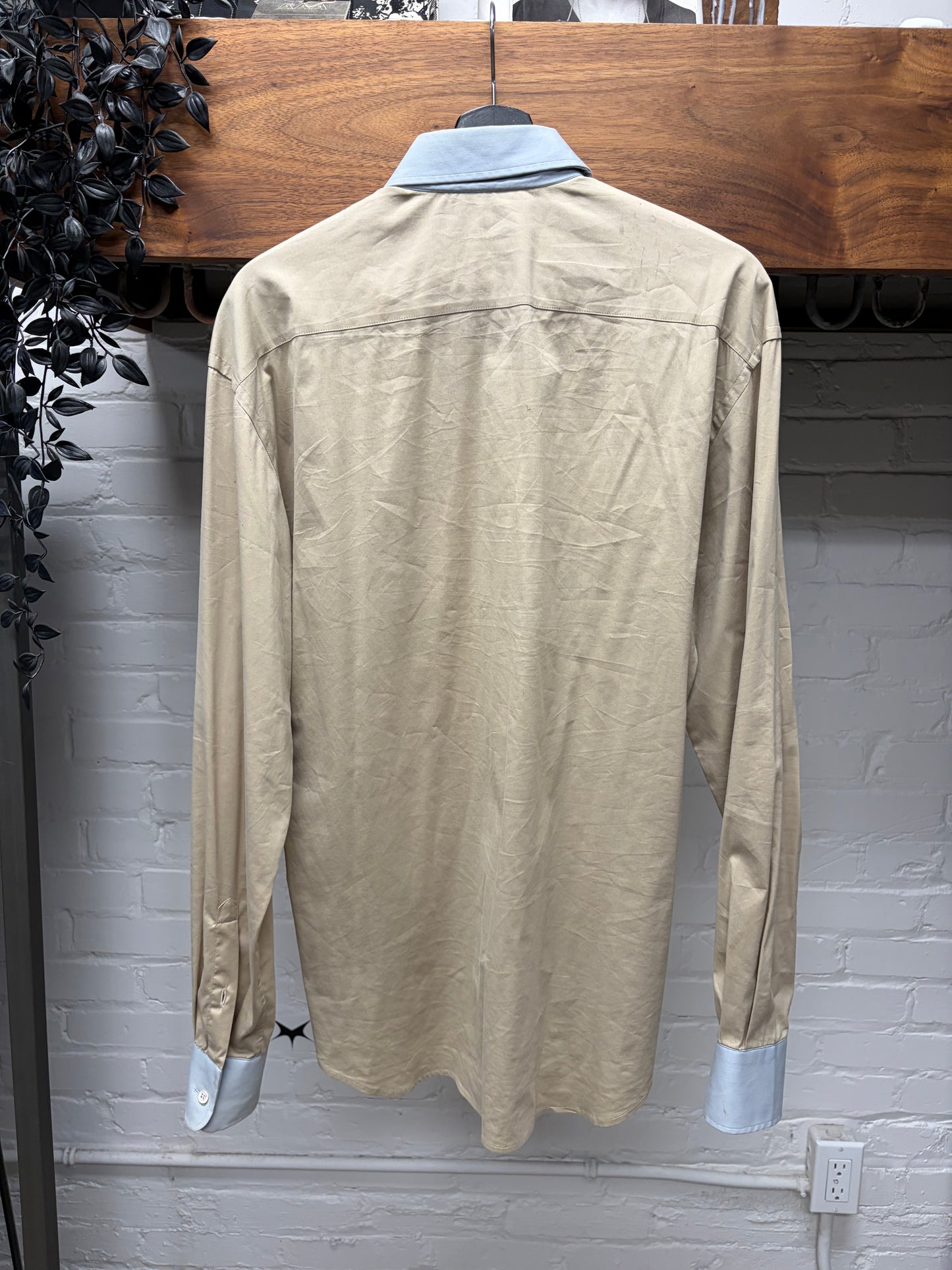 Prada Two Tone Tan/Ice Blue Button Up Shirt
