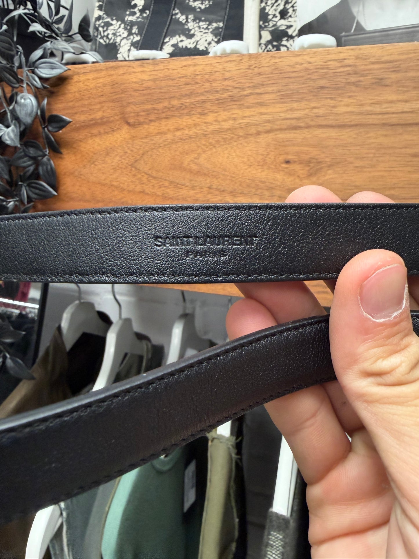 Saint Laurent ‘Minimalist’ YSL Logo Thin Leather Belt